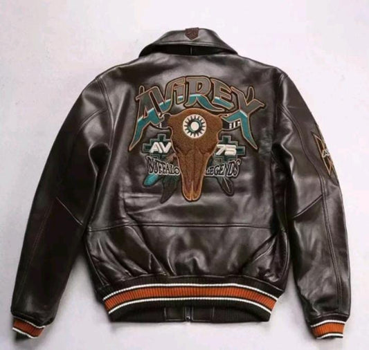 Avirex Buffalo Legends A2 Brown Leather Jacket – Vintage Military Style Bomber Jacket for Men