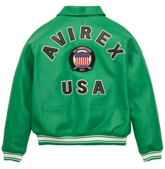 Green-Men's Avirex Real Leather Bomber Jacket – Vintage American Flight Pilot Jacket