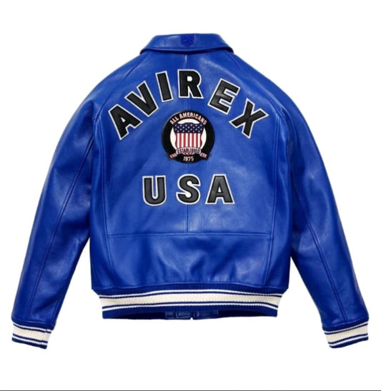 Blue-Men's Avirex Real Leather Bomber Jacket – Vintage American Flight Pilot Jacket