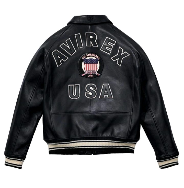 Black-Men's Avirex Real Leather Bomber Jacket – Vintage American Flight Pilot Jacket