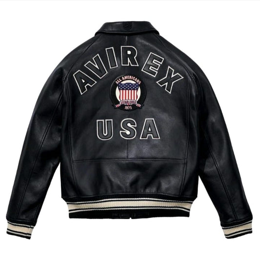Black-Men's Avirex Real Leather Bomber Jacket – Vintage American Flight Pilot Jacket