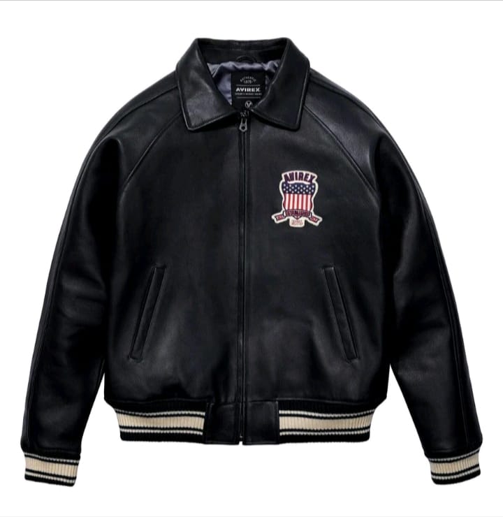 Black-Men's Avirex Real Leather Bomber Jacket – Vintage American Flight Pilot Jacket