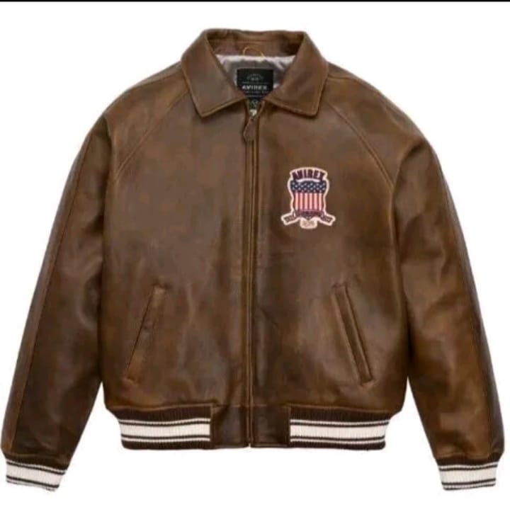 Brown-Men's Avirex Real Leather Bomber Jacket – Vintage American Flight Pilot Jacket