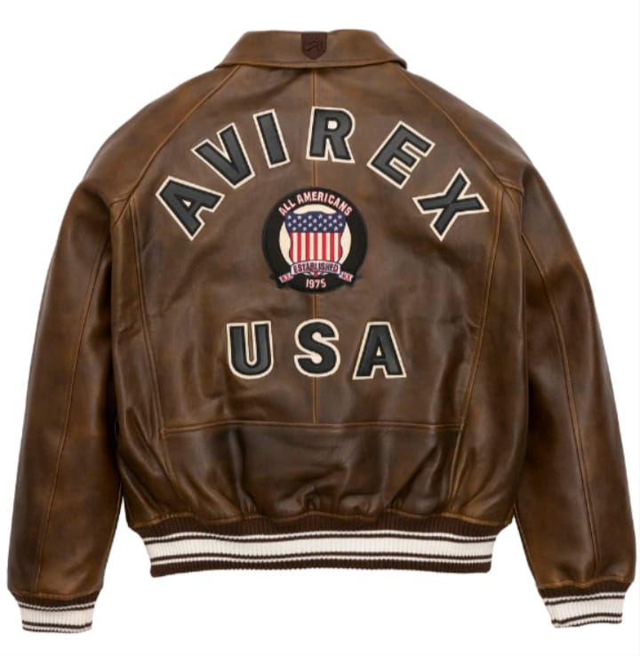 Brown-Men's Avirex Real Leather Bomber Jacket – Vintage American Flight Pilot Jacket