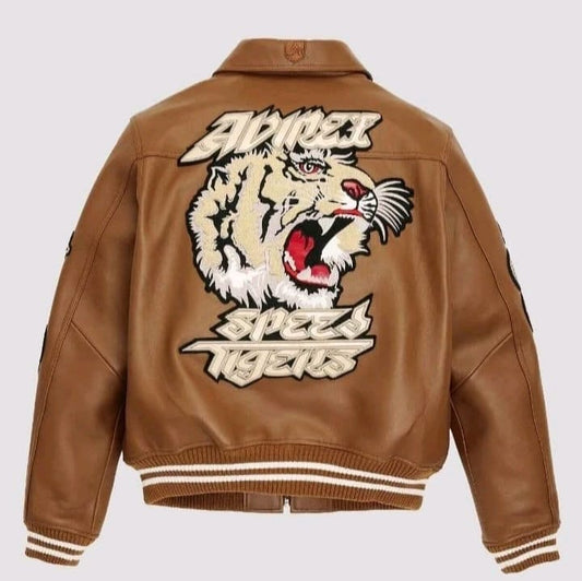 Avirex A-2 Speed Tiger Bomber Jacket – Unisex Toffee Brown Leather Flight Jacket