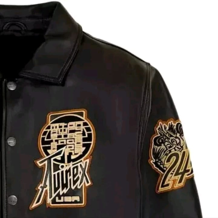 Avirex Twin Dragon Brown Leather Bomber Jacket – Men’s Vintage A-2 Military Flight Jacket